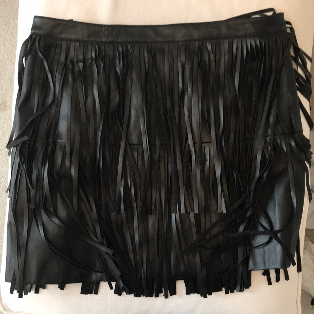 Faux leather black fringe skirt size Small